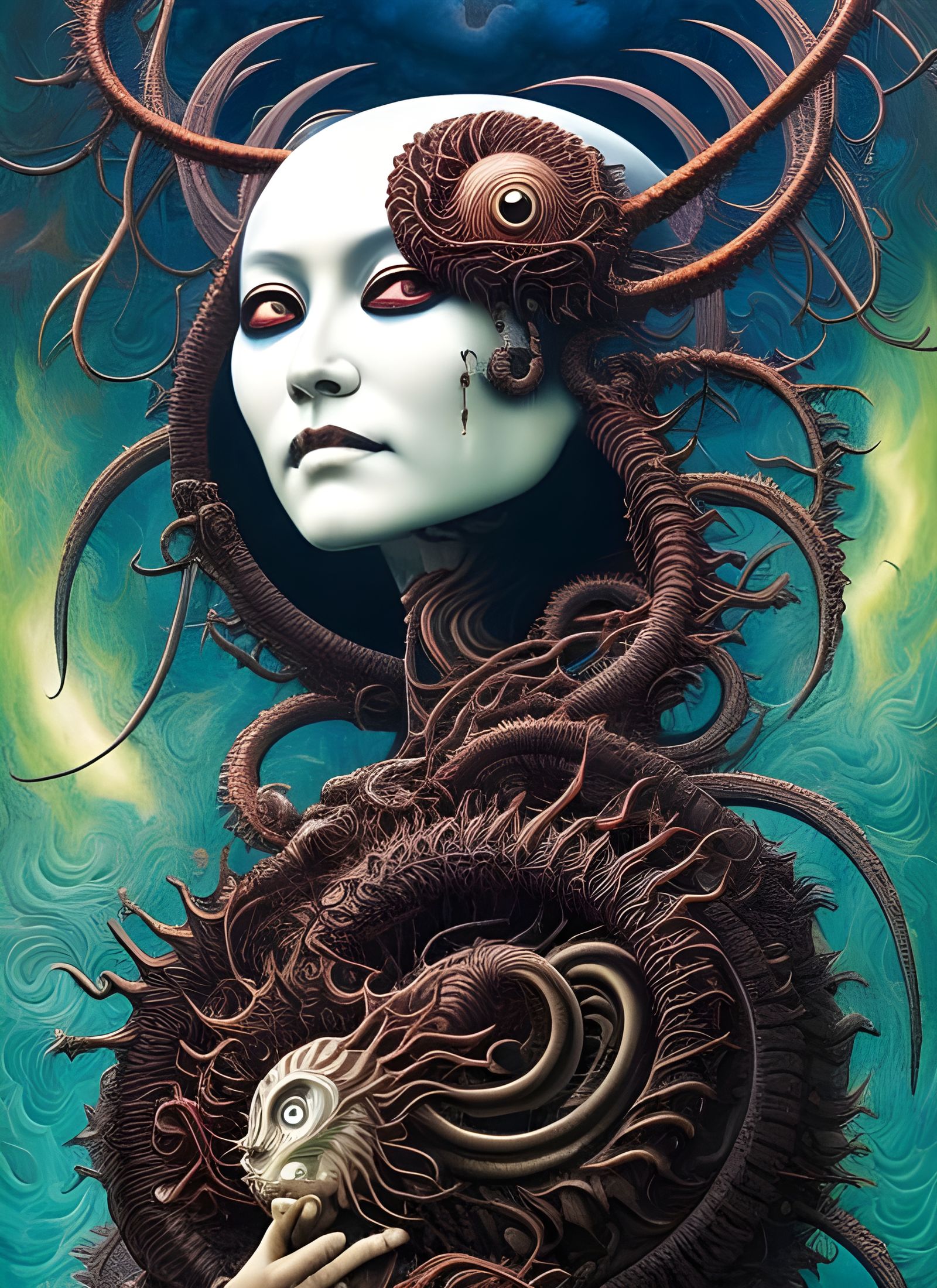 Creepy Centipede God by Junji Ito Style