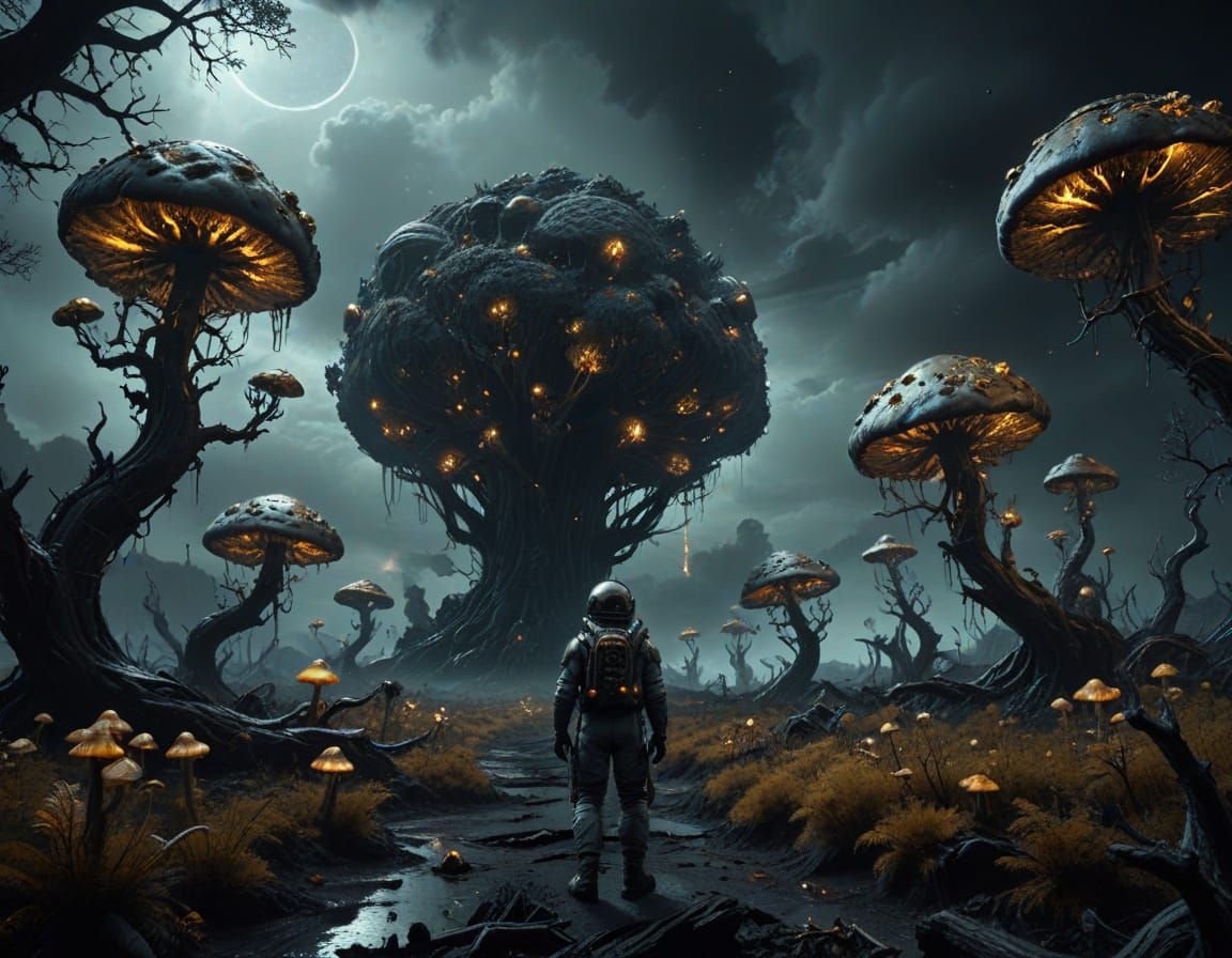 Astronaut's Dark Fantasy Discovery on Exoplanet