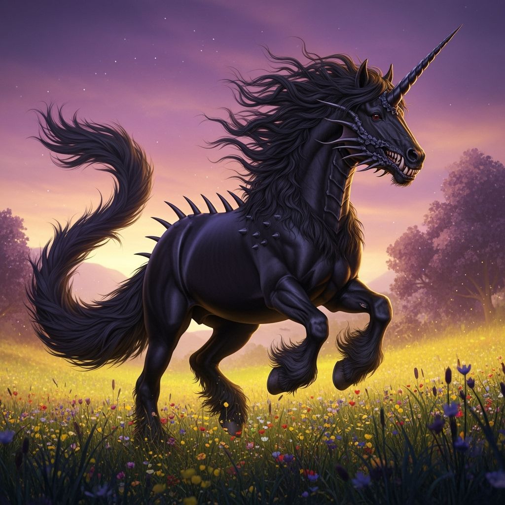 Black Unicorn Dragon Hybrid in Dark Fantasy Concept Art