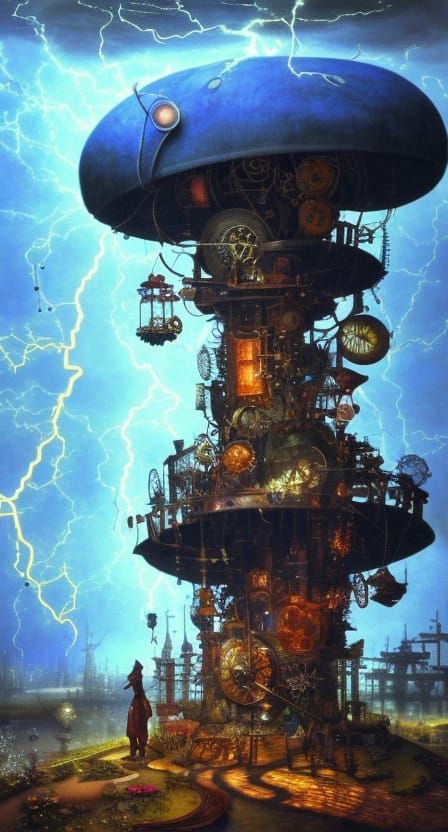 Steampunk Electricity Generator in Magical Highlands