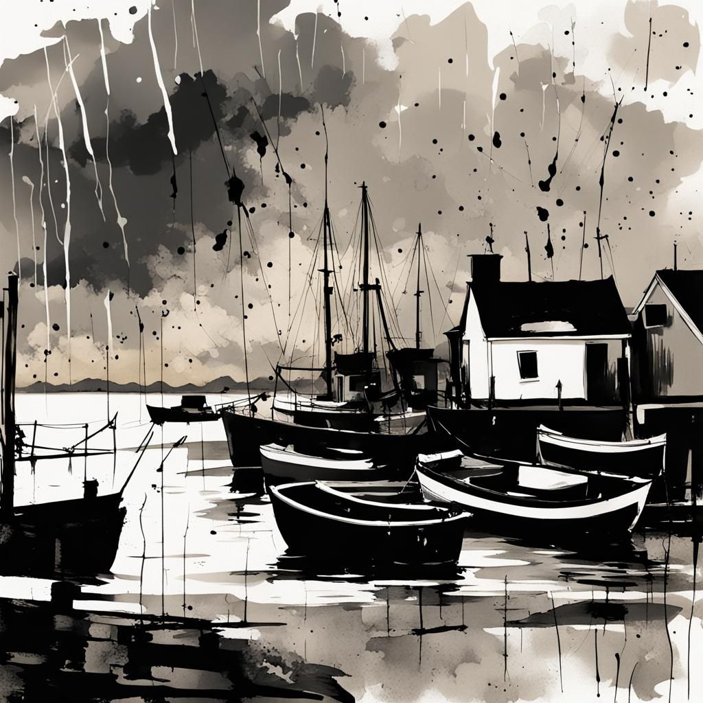 Stormy Harbor Ink Splatter Art