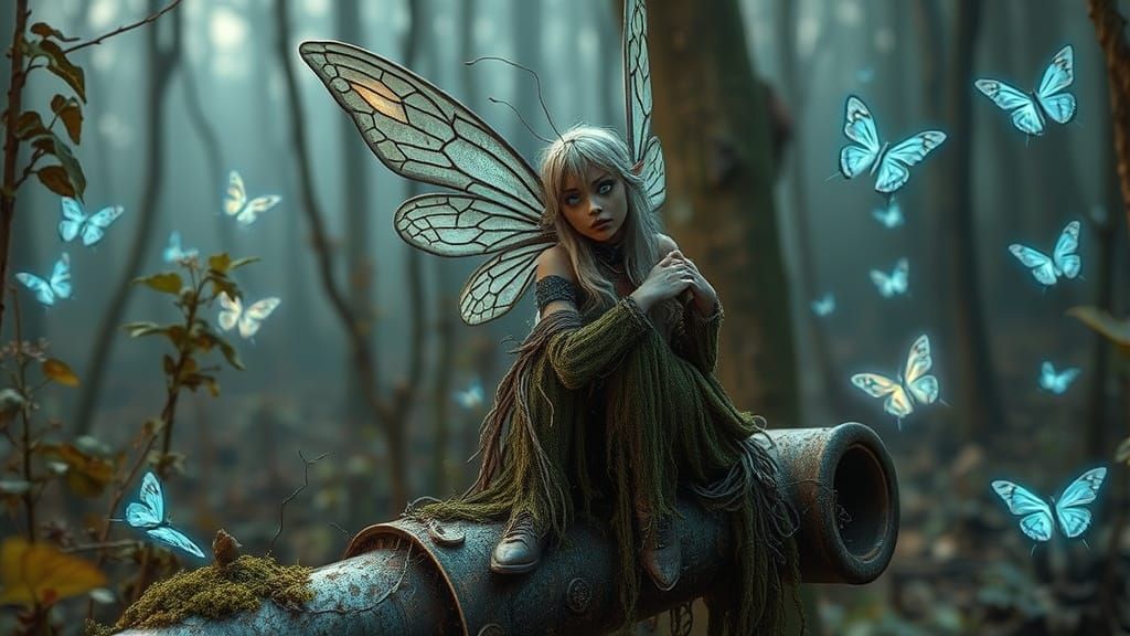 Biomechanical Fairy in Post-Apocalyptic Forest