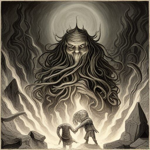 Lovecraftian Blood God in Gothic Horror Style