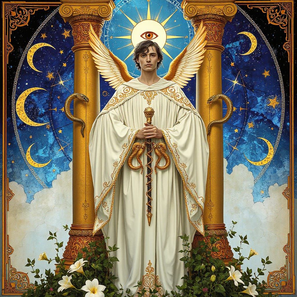 Mystical Androgynous Figure in Art Nouveau Style