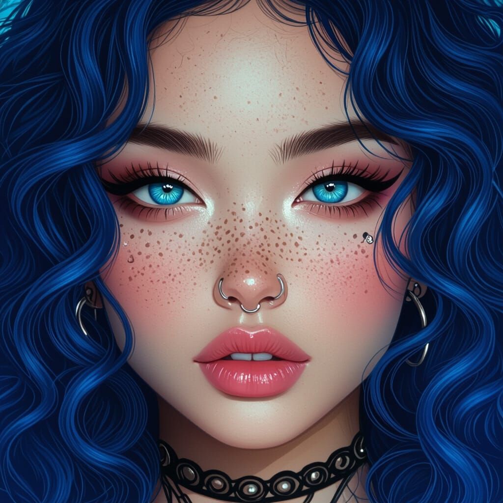 Goth Asian Girl with Heterochromatic Eyes Portrait