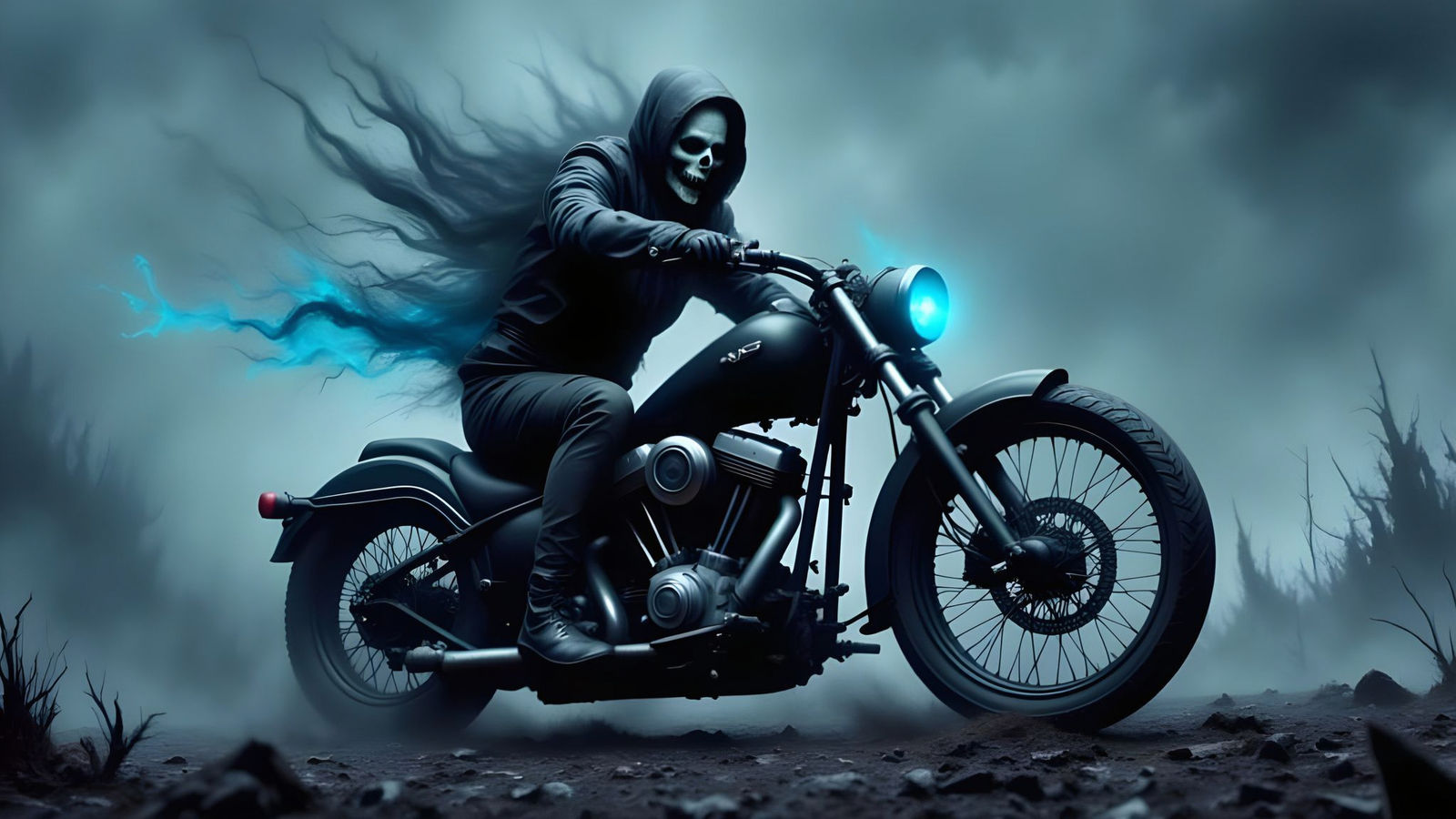 Spectral Ghost Reaper on Chopper, Monochrome with Red Embers