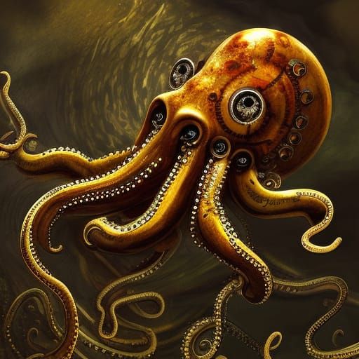 Giant Steampunk Octopus in the Deep Sea