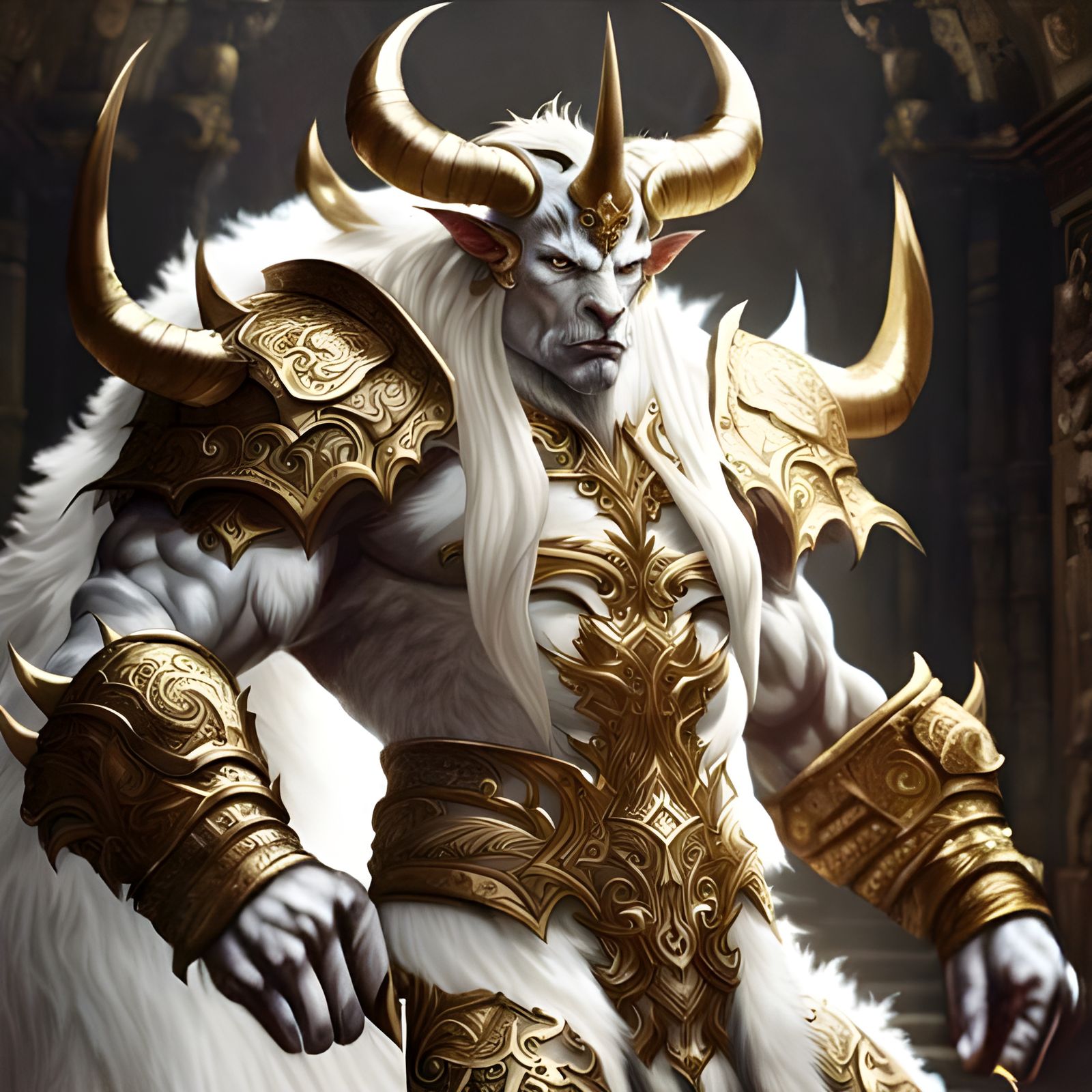 High Fantasy King of Minotaurs in Golden Armor
