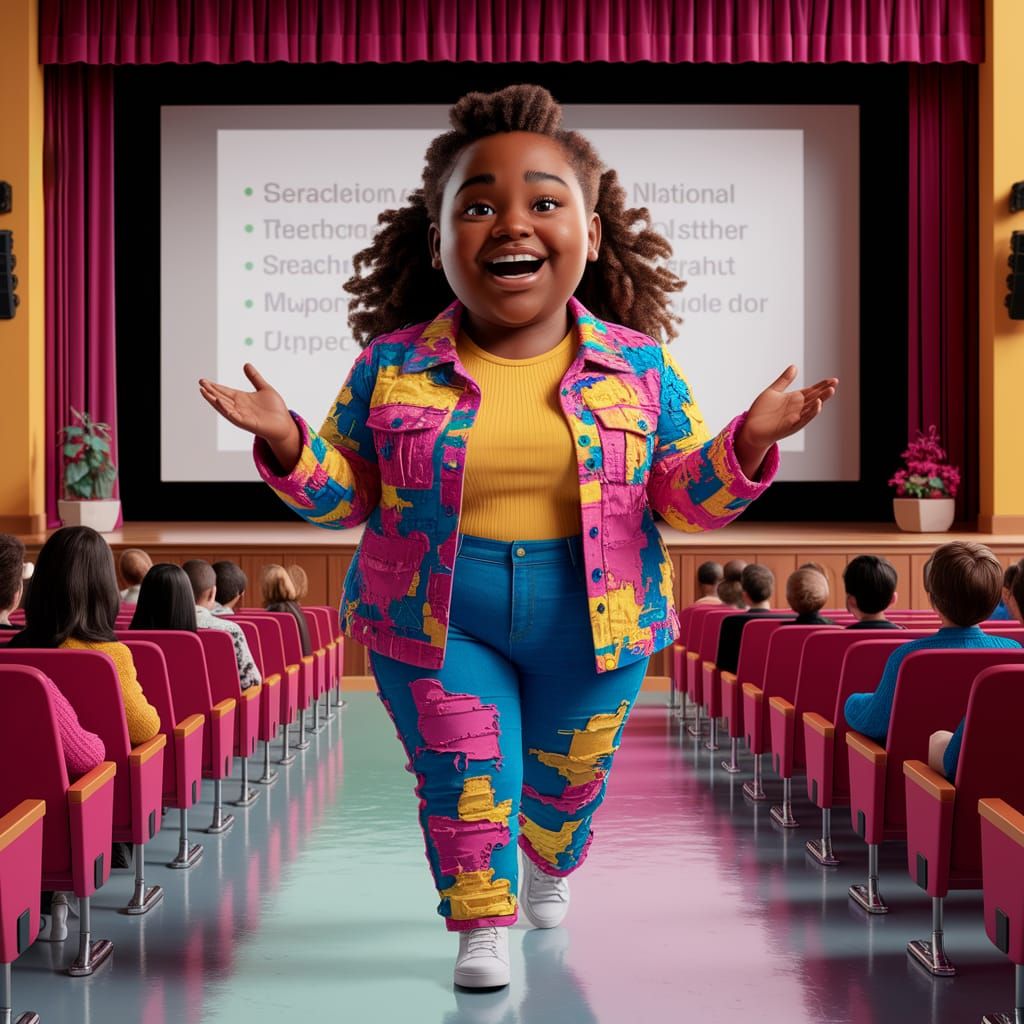 Empowered Teen Girl Shines in Auditorium