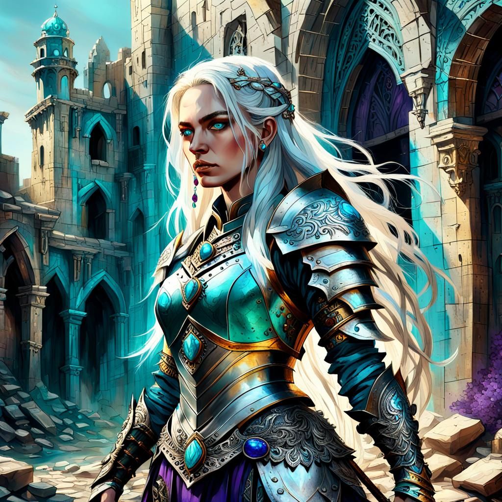 Fantasy Warrior in Dilapidated City, Digital Painting