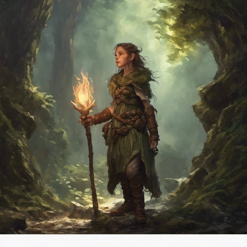 Halfling Druid in Dark Fantasy Art Nouveau Style