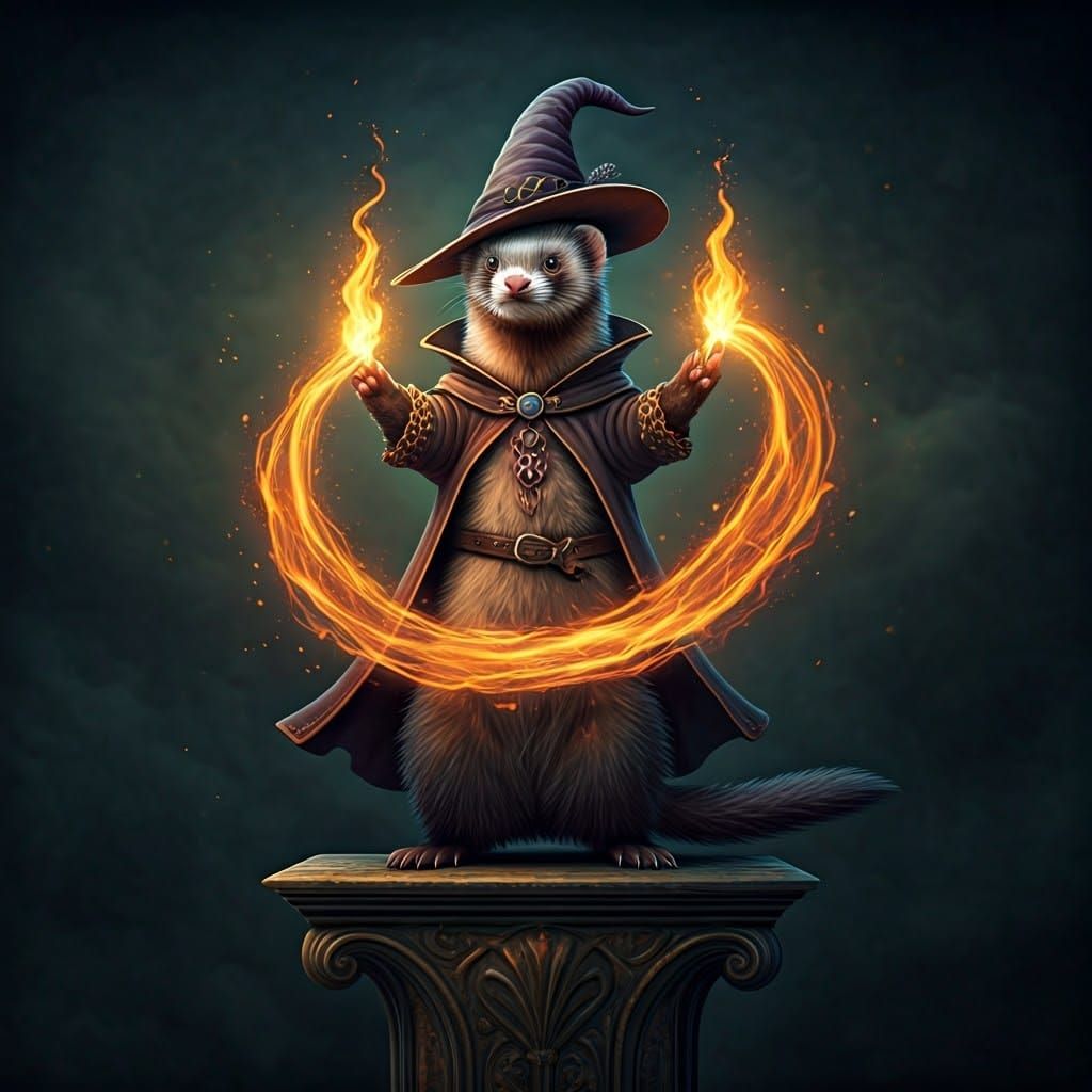 Mystical Ferret Wizard Unleashes Fiery Magic