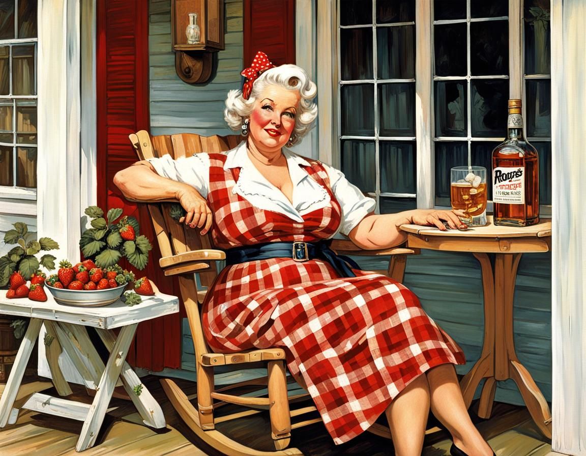 Elderly Pin-Up in the Style of Matte Painting