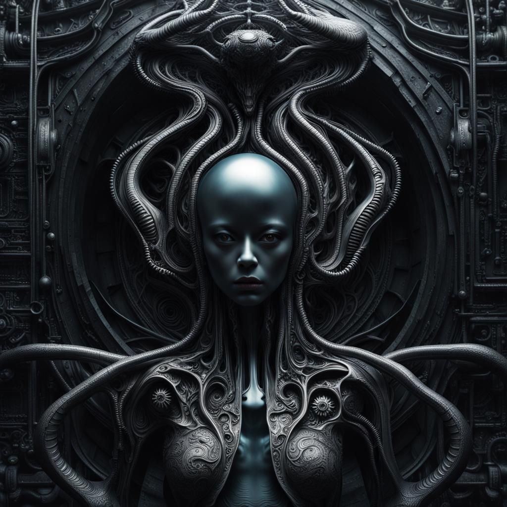 Sci-Fi Portrait in Giger Style with 3D Interface