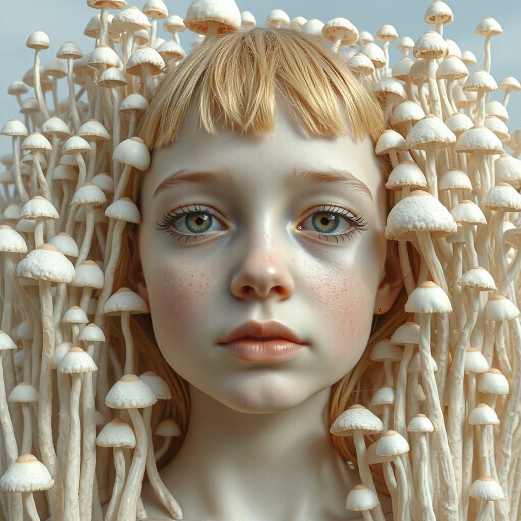 Eerie Fungi Face Portrait: Indie Album Cover