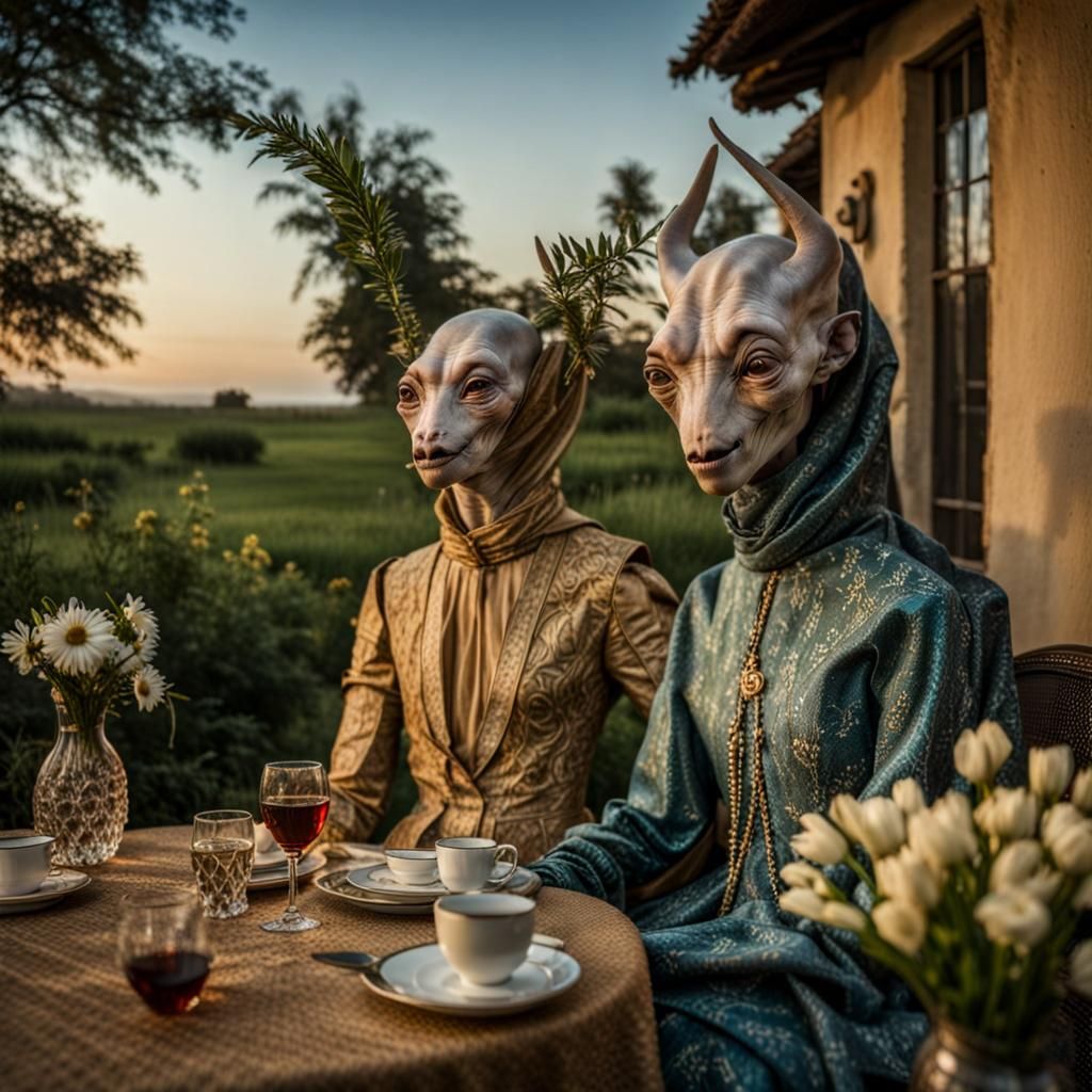 Surreal Alien Restaurant Celebration in Eldritch Light