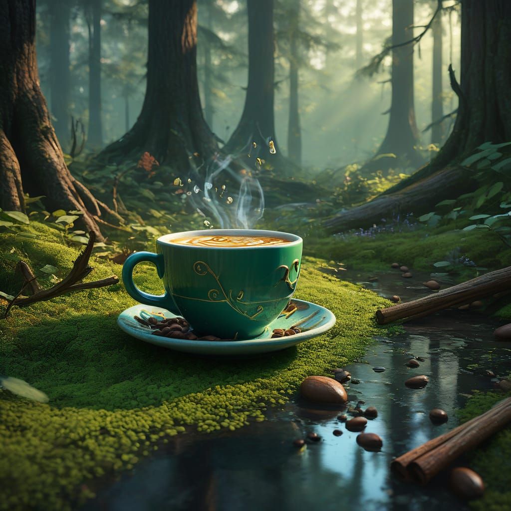 Coffee Nymph in Whimsical Forest Glade