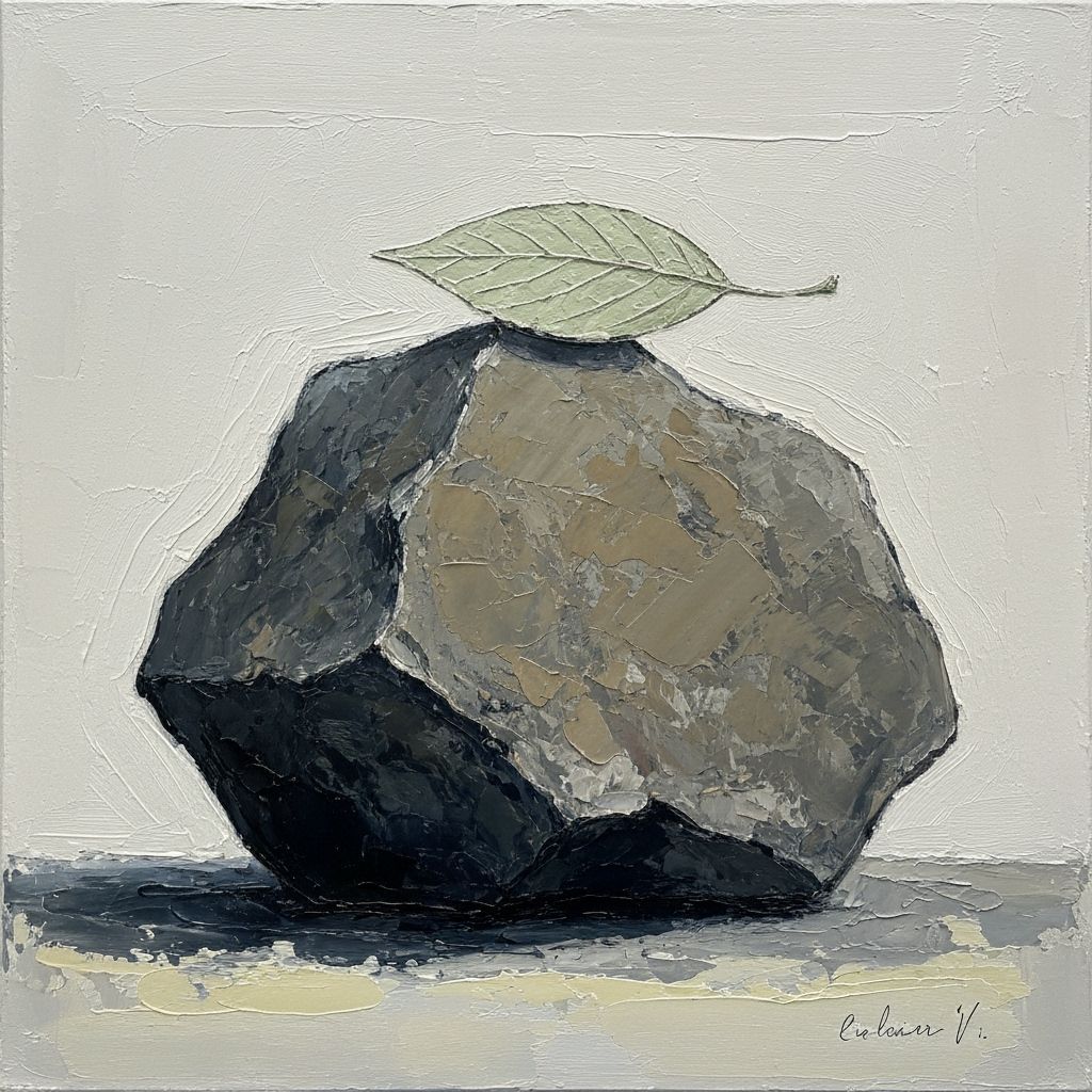Heavy Rock and Light Leaf Impasto Painting