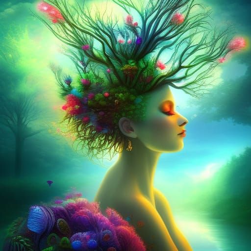 Ethereal Creature Dancing on Floating Island