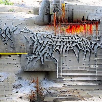 Hostile Concrete Figure with Spray Paint