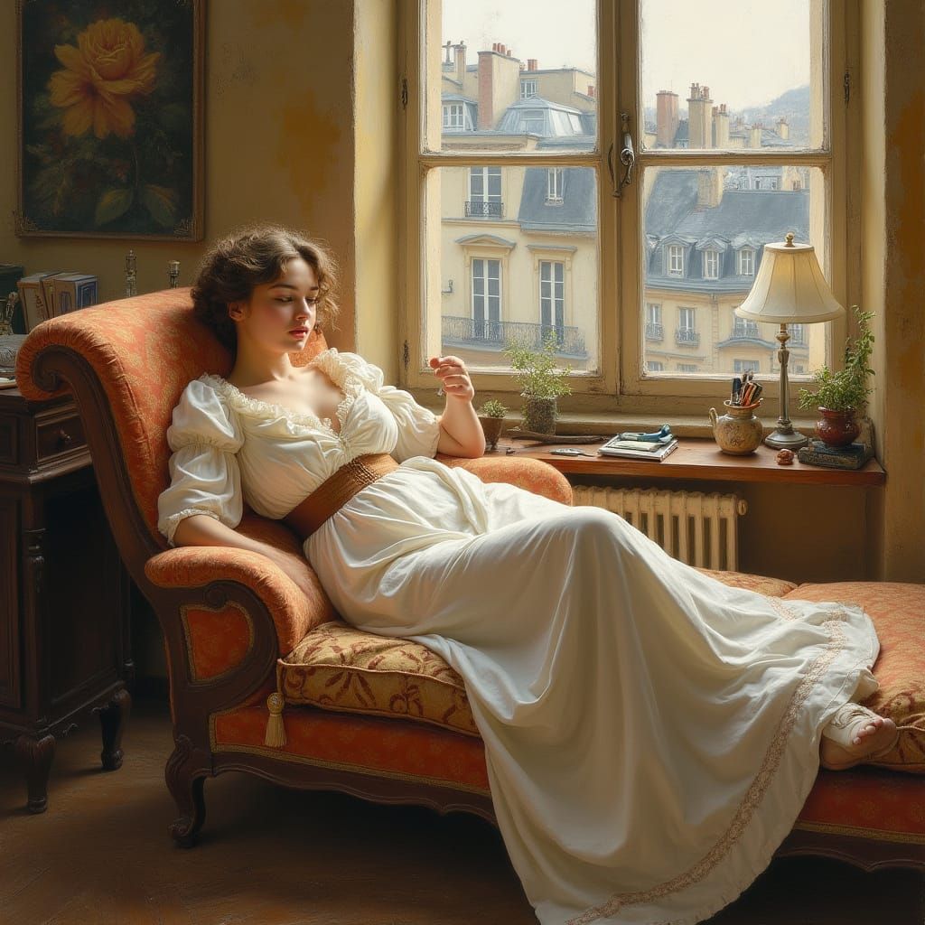 Woman Reclining in Painter's Studio, Impressionistic Style