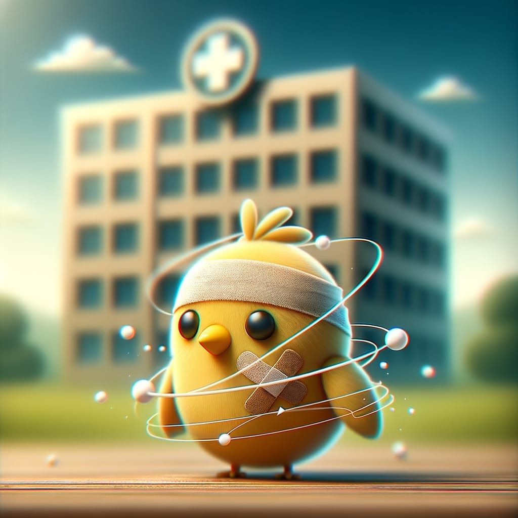 Cartoon Bird with Bandage at Hospital