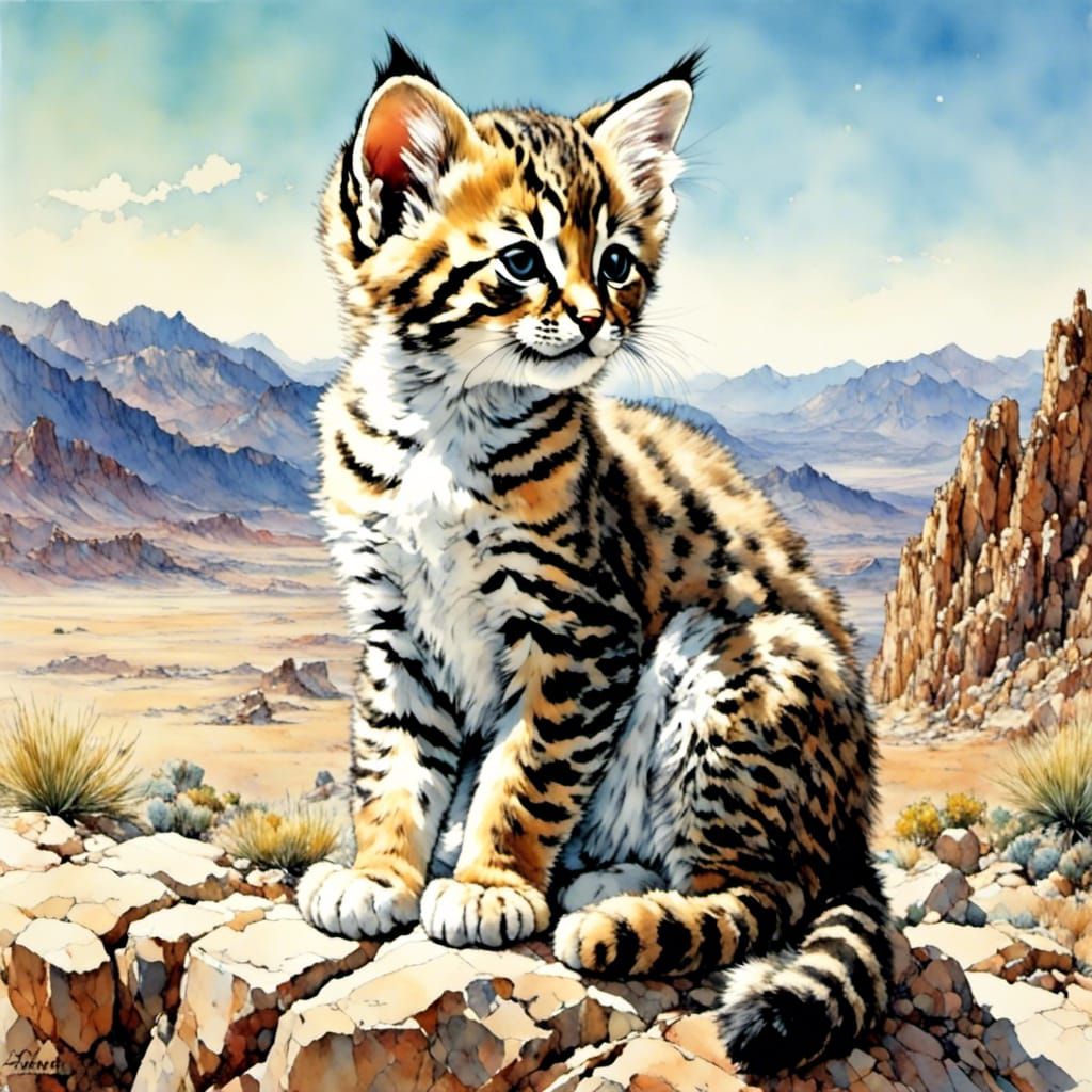 Bobcat Kitten in Desert Landscape