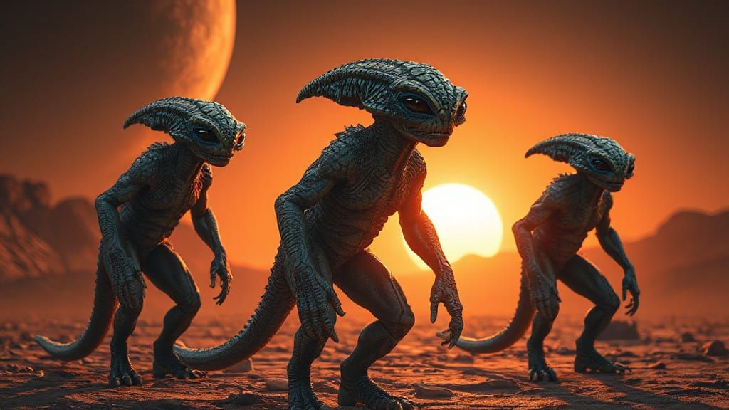 Scaly Humanoid Aliens on Alien Planet