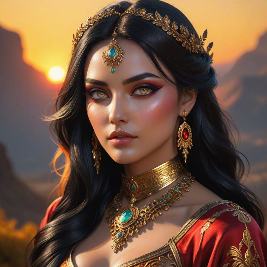 Ethereal Goddess in Vibrant Sunrise Hues