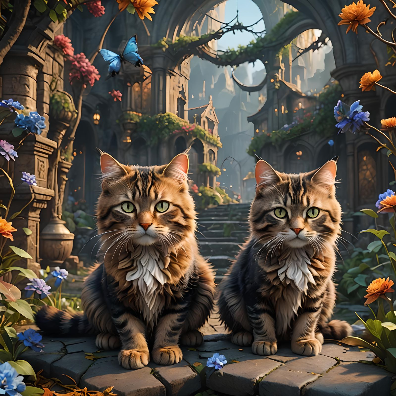 Fantastical Cats in Detailed Matte Painting