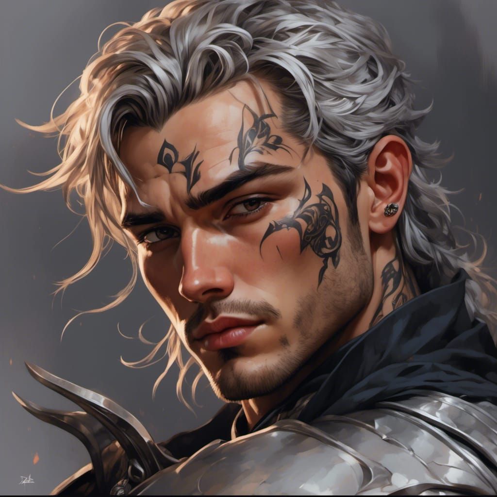 Handsome Fae Warrior with Face Tattoos