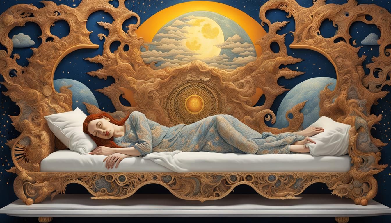 Surreal Sun and Moon Bed Dreamscape in 8K