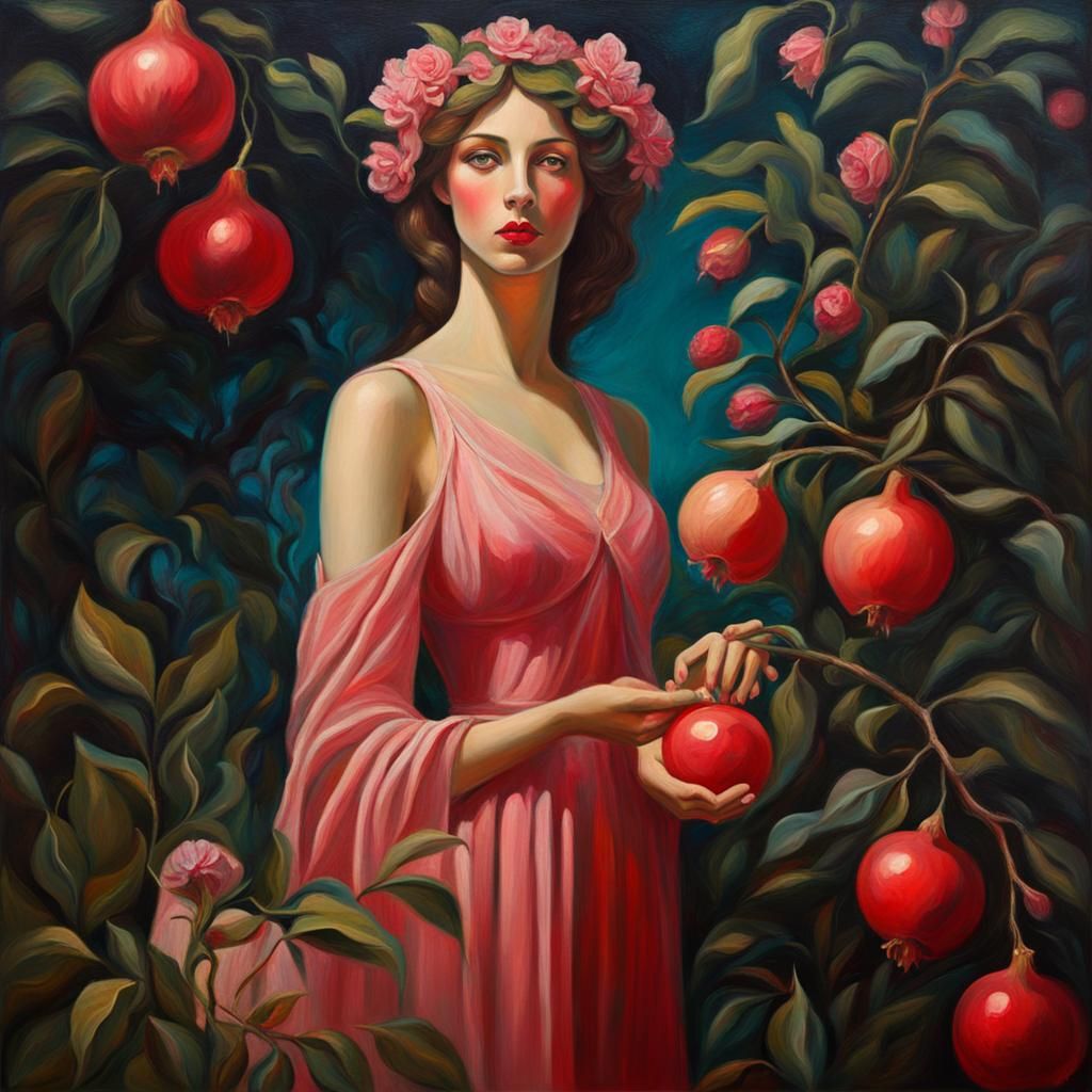 Persephone's Pomegranate: A Surreal Oil Painting