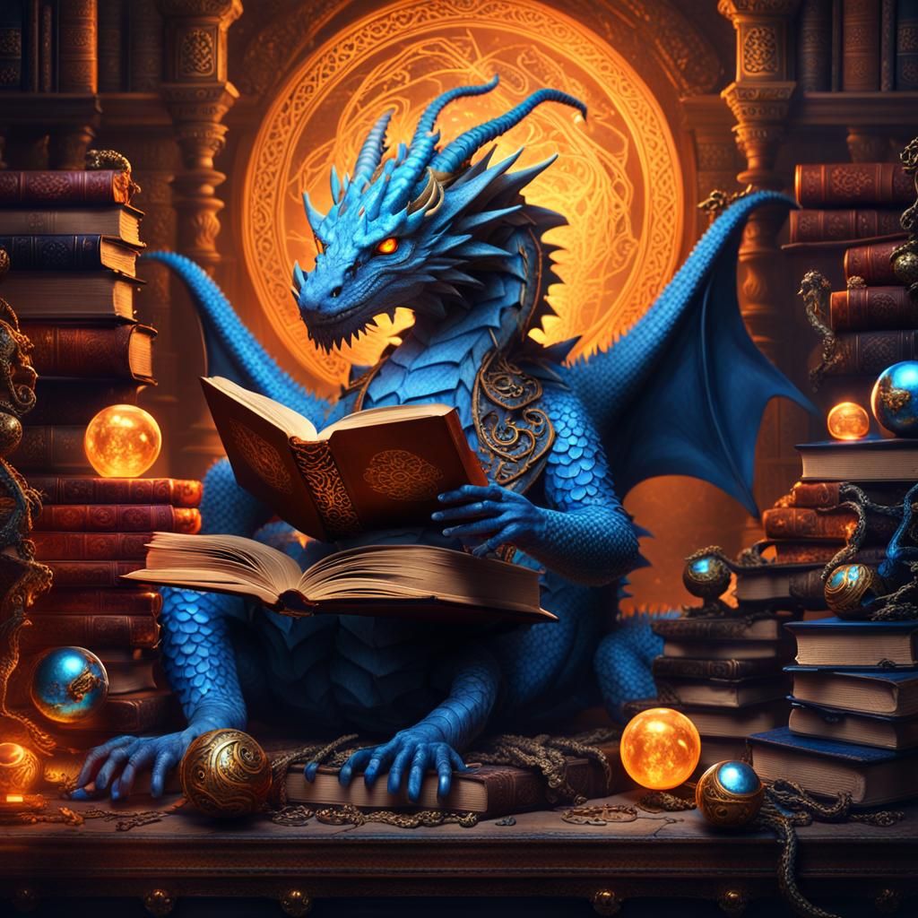 Bookworm Dragon Portrait in Digital Matte Painting