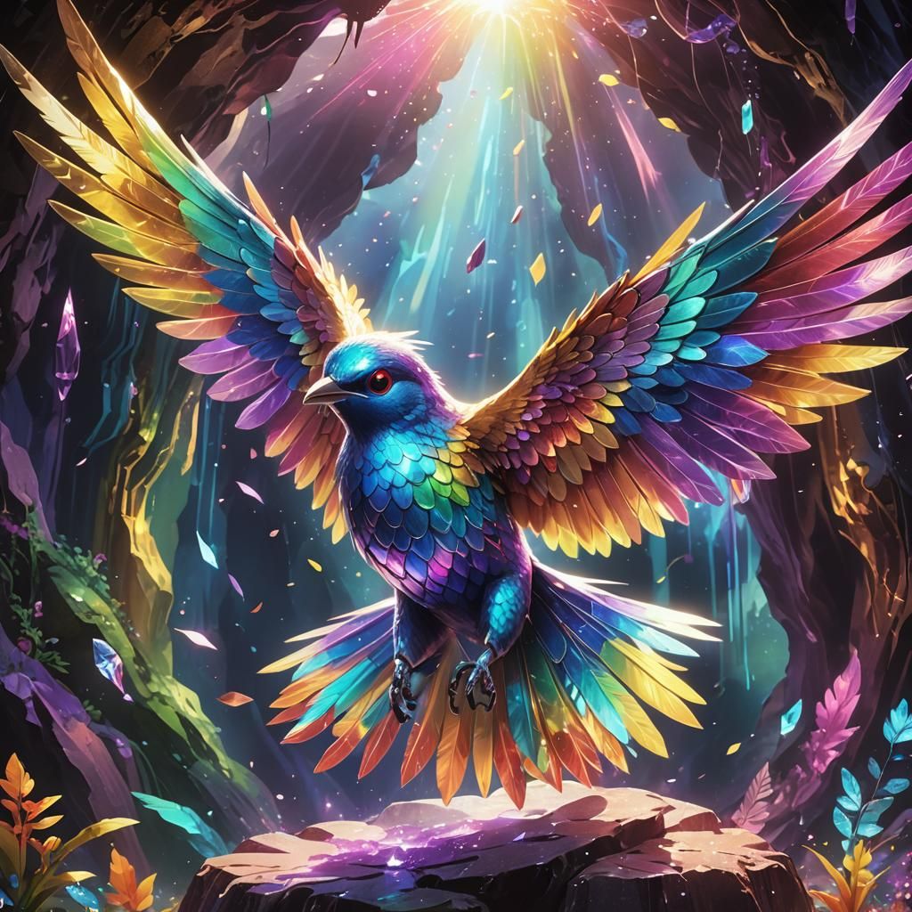 Iridescent Metal Bird Pokémon in Crystalline Cave