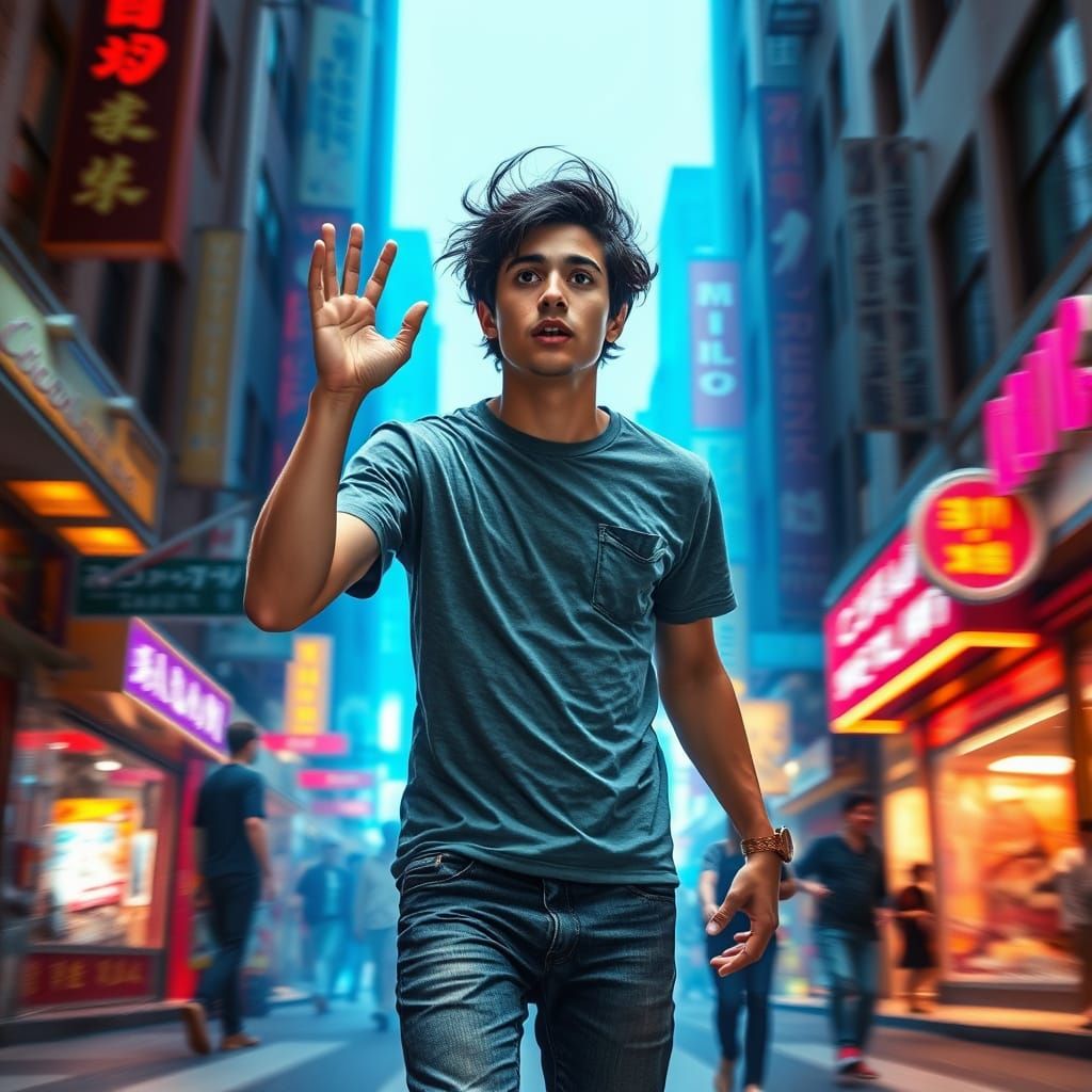 Man Teleporting into Blue Portal in Digital Art