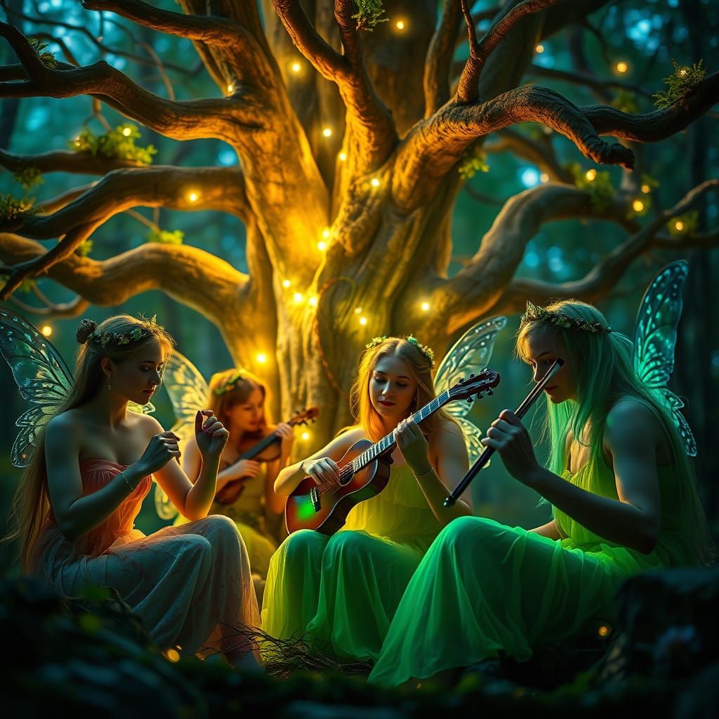 A group of fairy performing orchestra