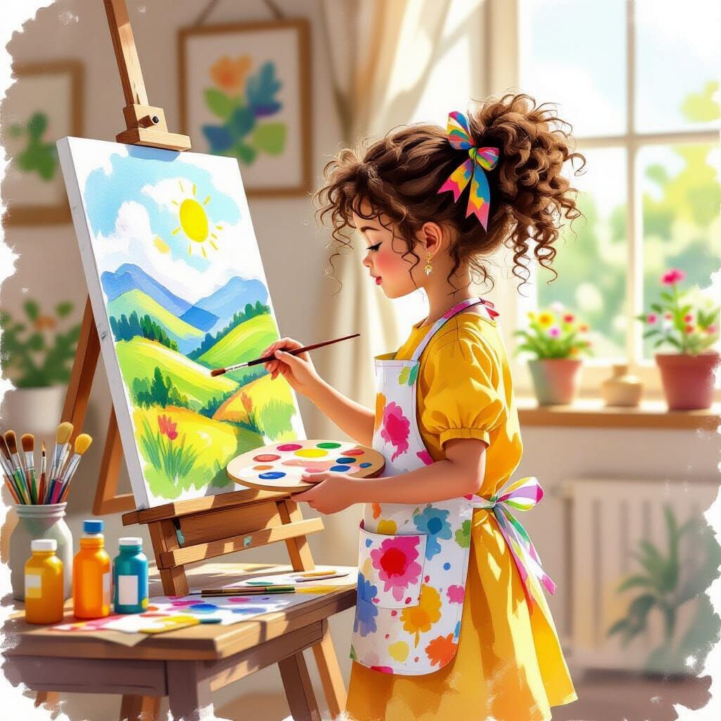 Young Artist Focused on Painting in Cozy Studio