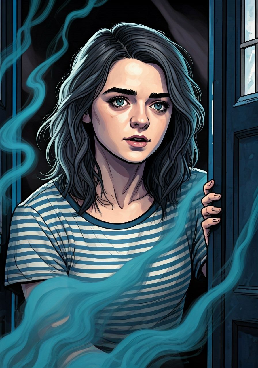 Graphic Novel Portrait: Woman Peeking from the TARDIS