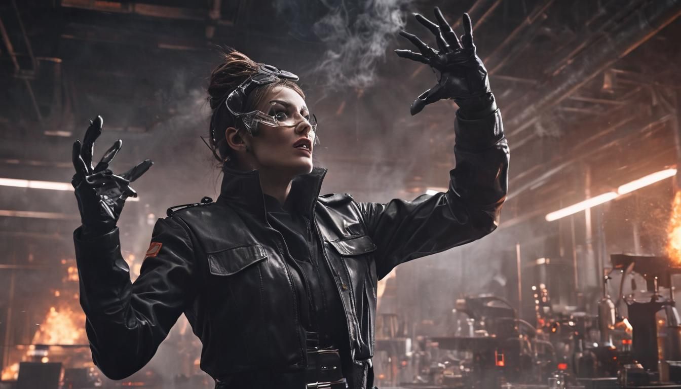 Evil Villain Laughing in Sci-Fi Lab Explosion