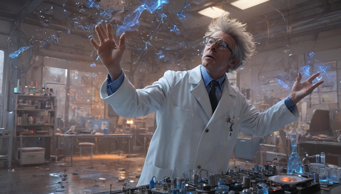 Mad Scientist's Lab Explosion in Digital Art