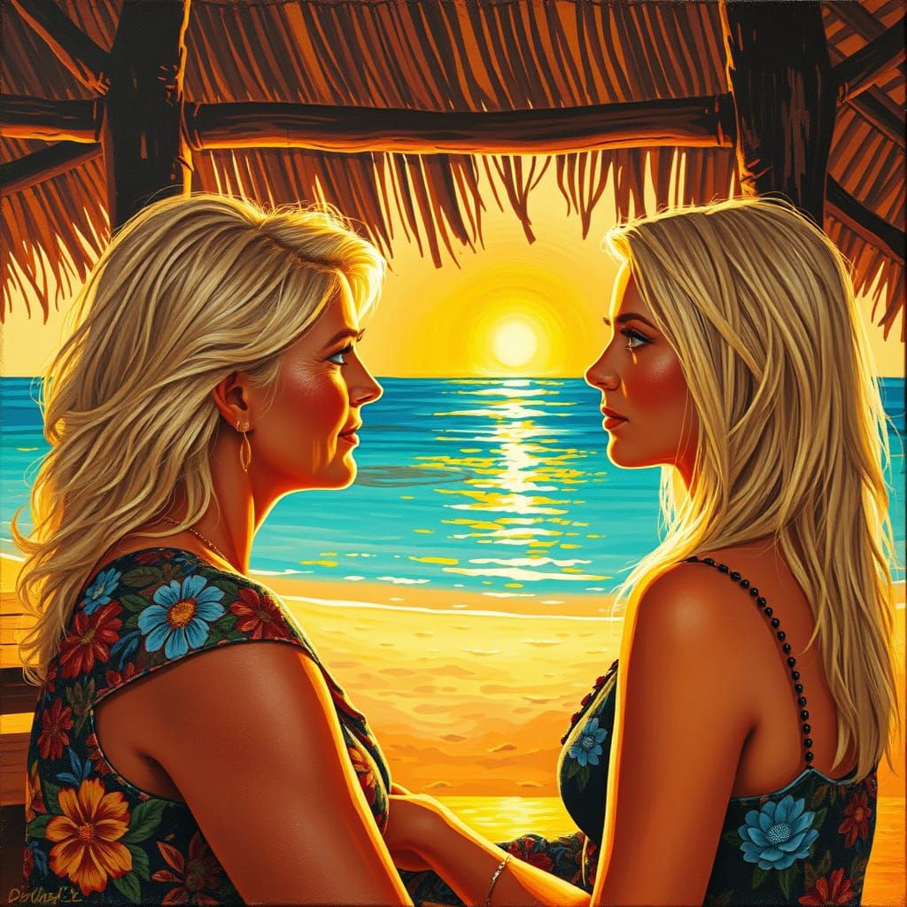 Aboriginal Woman at Sunset in Impressionist Style