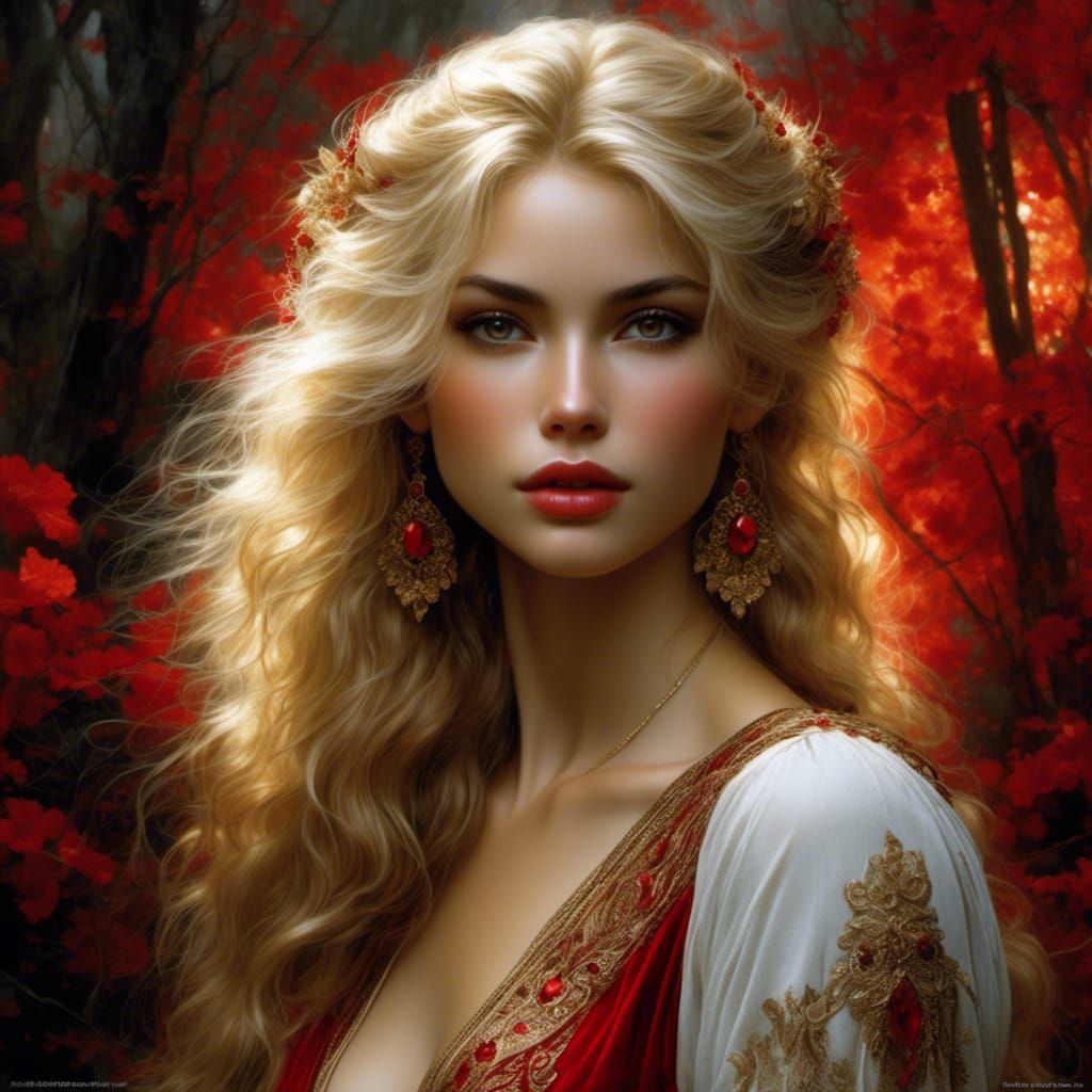 Glamorous Portrait of Blonde Woman in Park