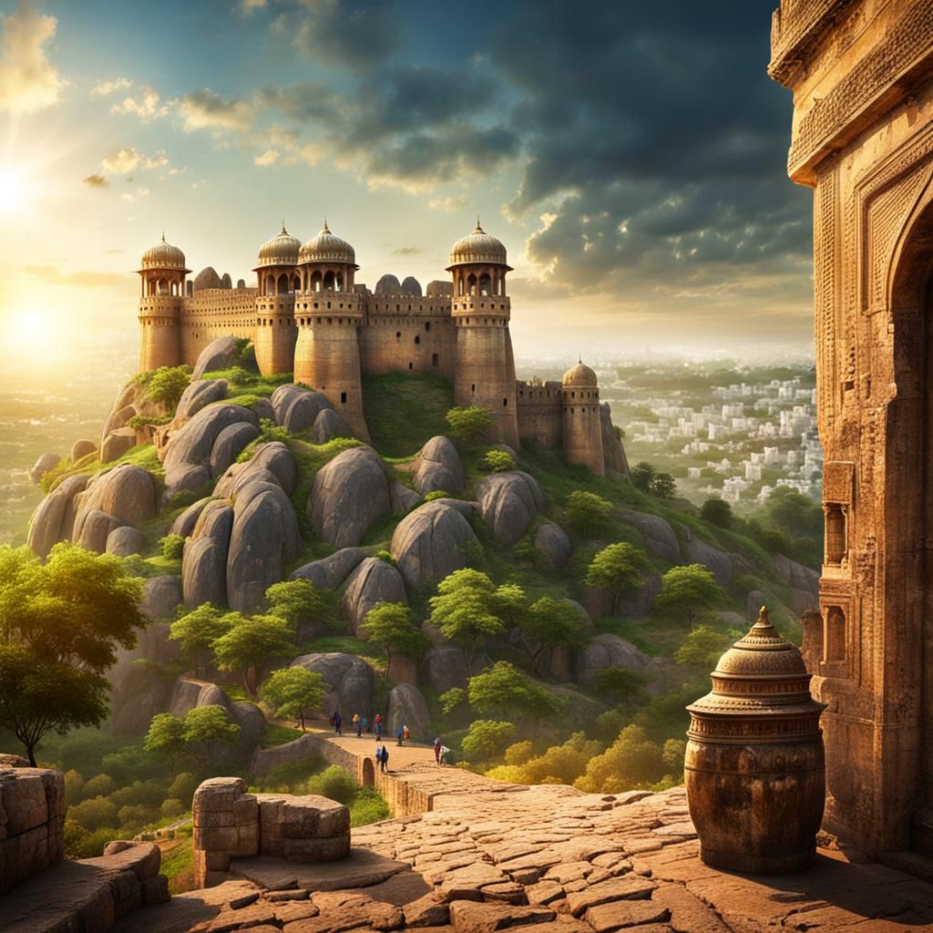 Golkonda Fort: Rock Formations in Digital Painting