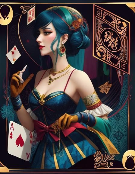 Gemstone Playing Cards in Ethereal Block Print Style