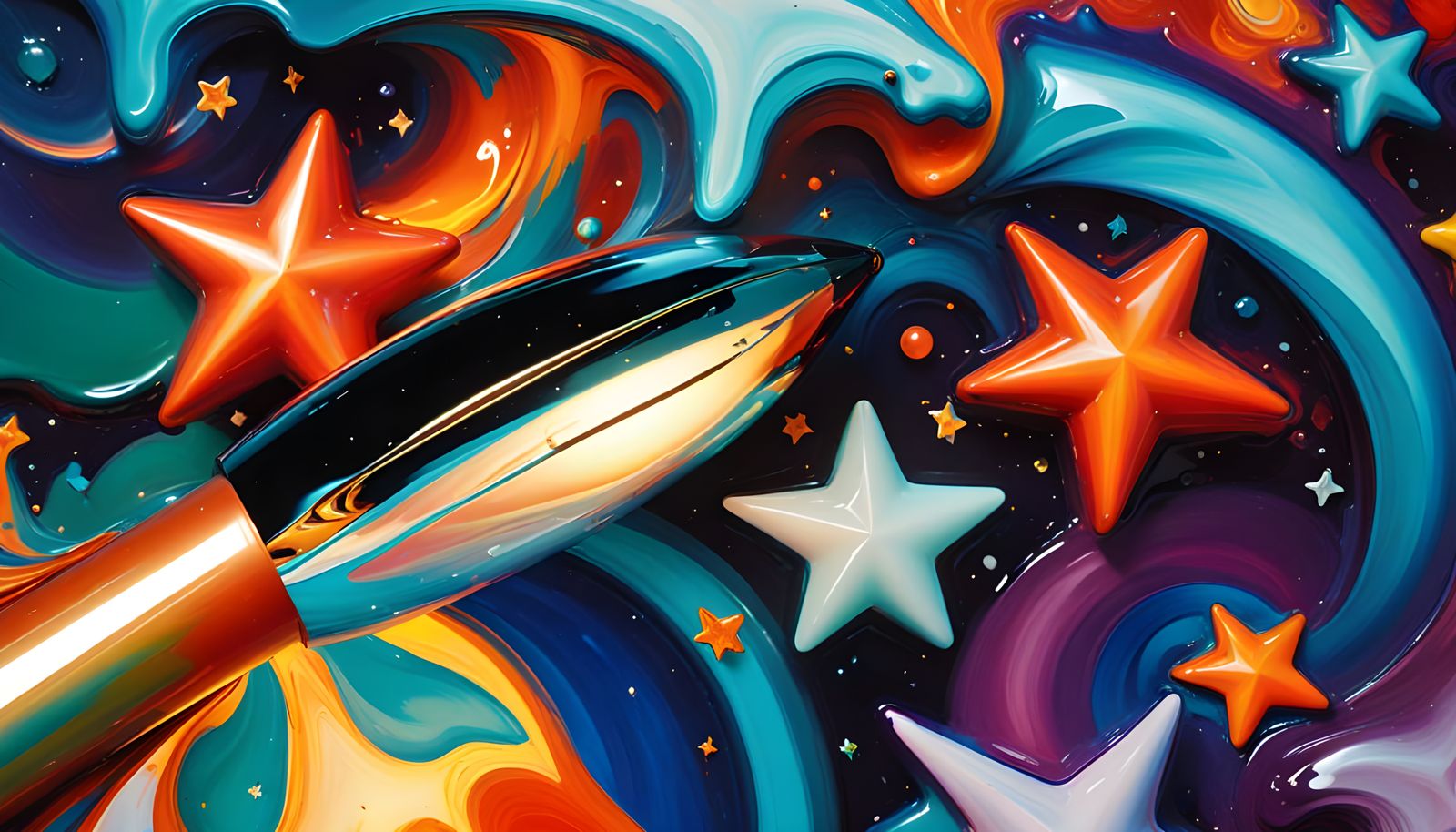 Superluminal Cigar-Shape Spaceship in Vivid, Iridescent Colo...
