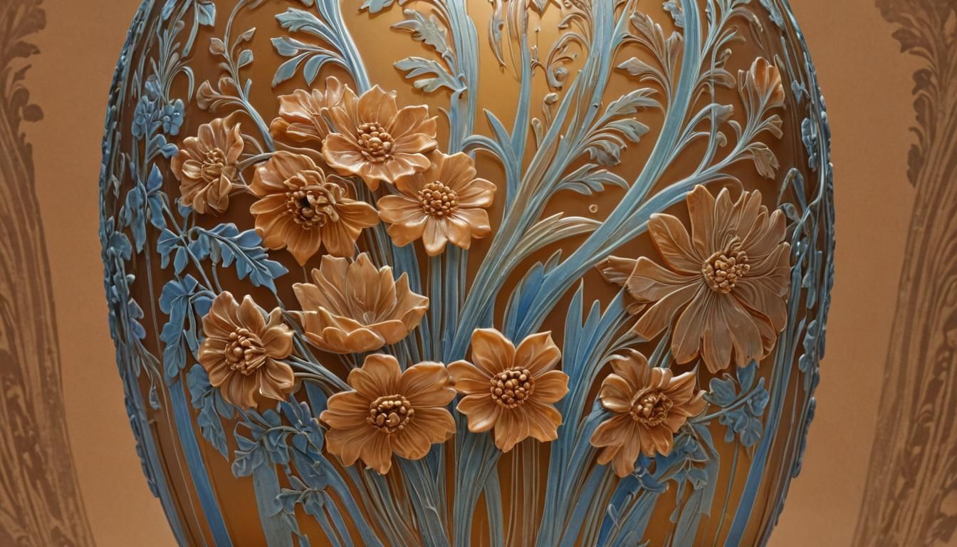 Art Deco Cameo Glass Vase with Stylized Flowers