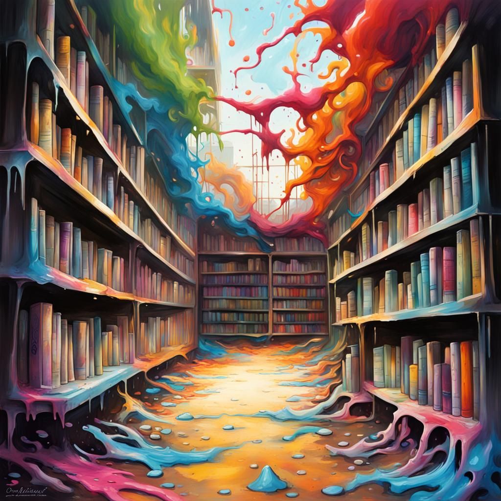 Futuristic Library in Graffiti Street Art Style