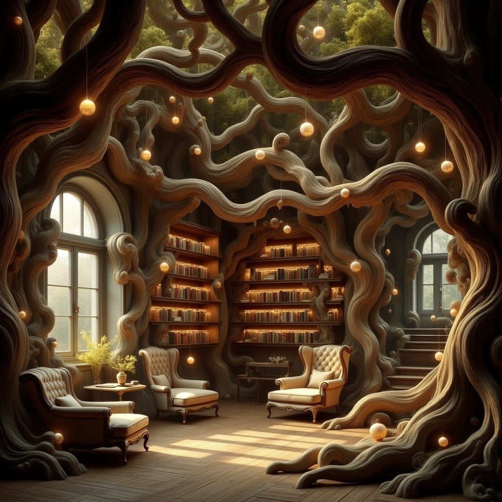 Cozy Library Buried Within a Majestic, Twisted Tree