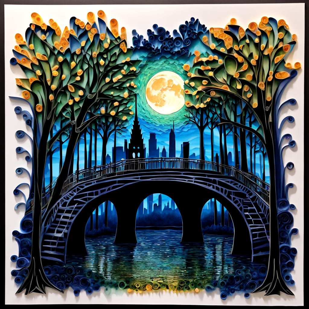 Quilled 3D Lake Celebration with Arabesque Forest